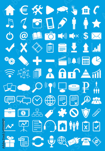 Blue webdesign flat icons set