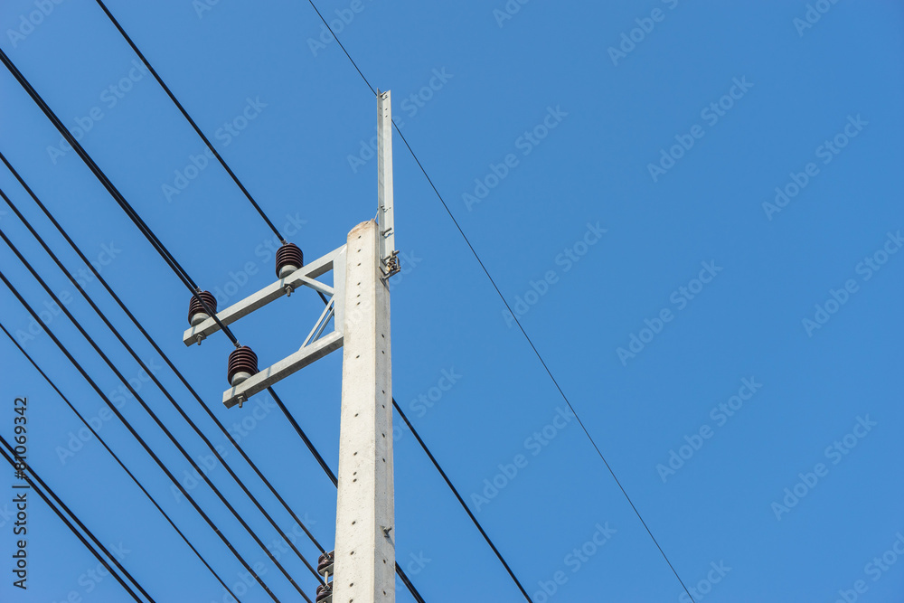 electricity post with clear blue sky electricity post with clear blue sky
