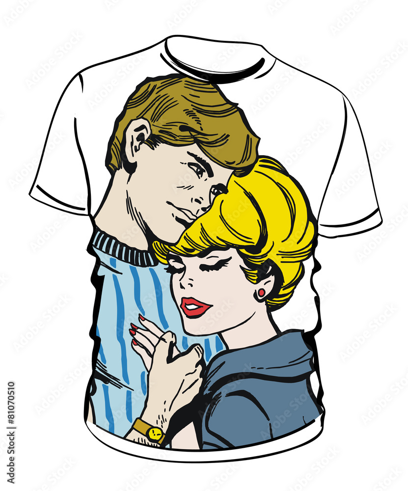 Fototapeta premium Ilustración camiseta con una pareja de enamorados
