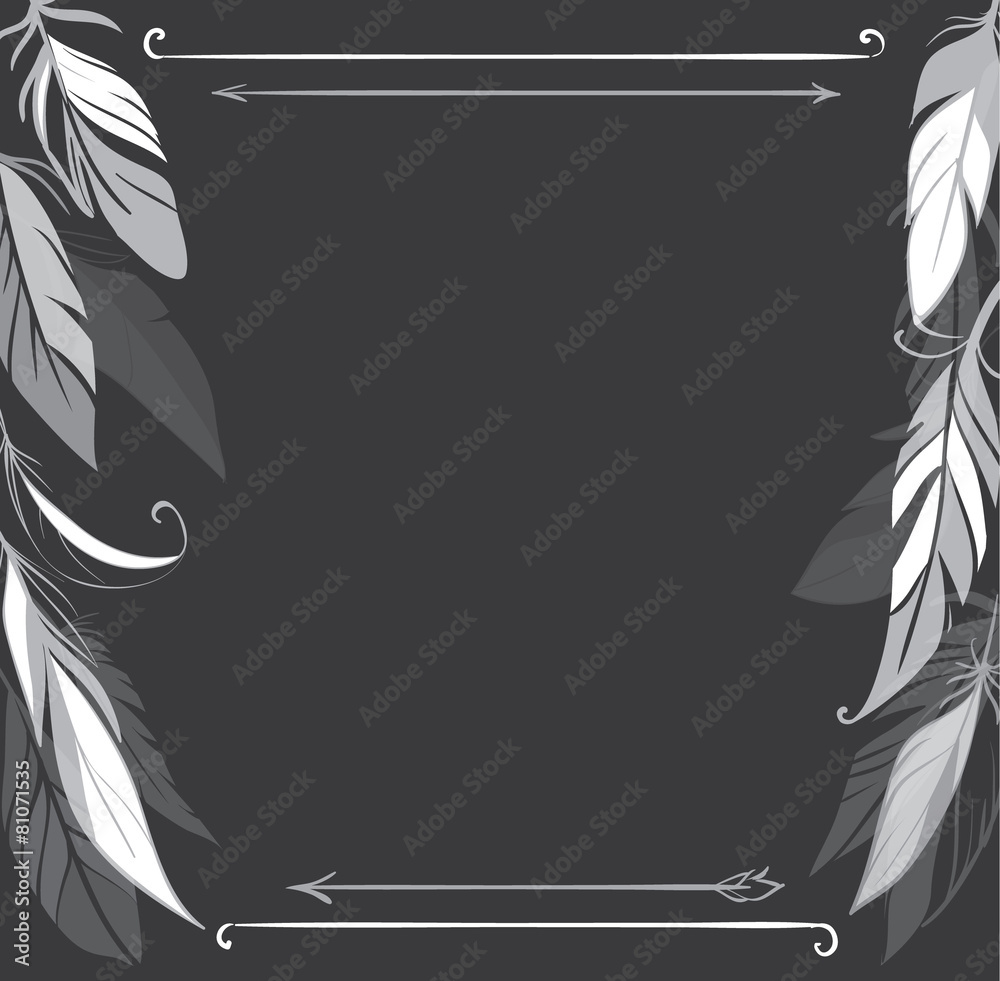 Vector background with hand drawn feathers on blackboard