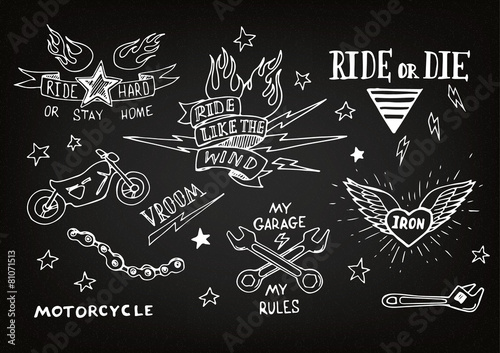 Traditional tattoo biker set