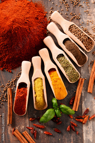 Fototapeta Naklejka Na Ścianę i Meble -  Variety of spices on kitchen table