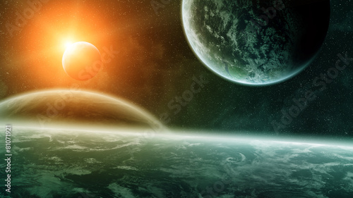 Fototapeta Naklejka Na Ścianę i Meble -  Sunrise over planets in space