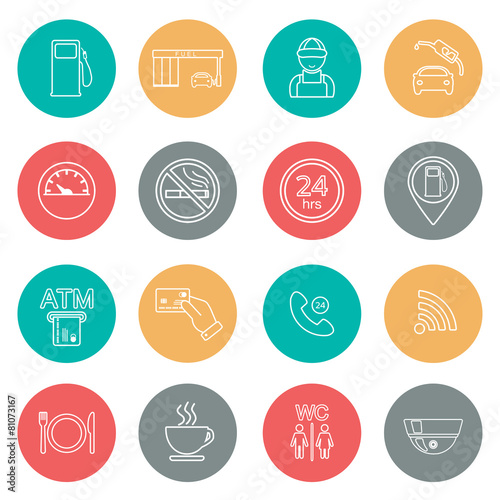 Line gas station icons. Service icons. Vector