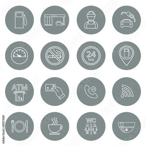 Line gas station icons. Service fuel glyph icons. Vector