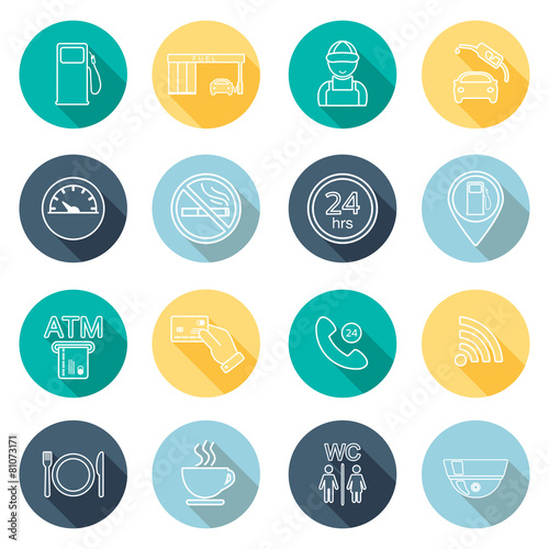 Line gas station icons. Flat design. Vector