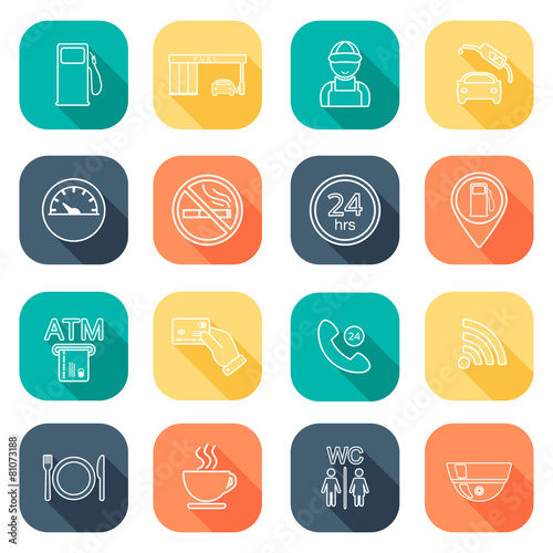 Line gas station icons. Service icons. Flat design. Vector