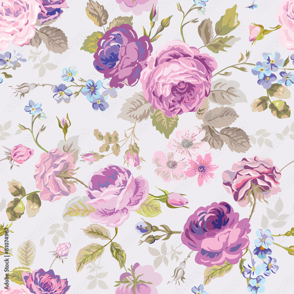 Fototapeta premium Spring Flowers Background - Seamless Floral Shabby Chic Pattern