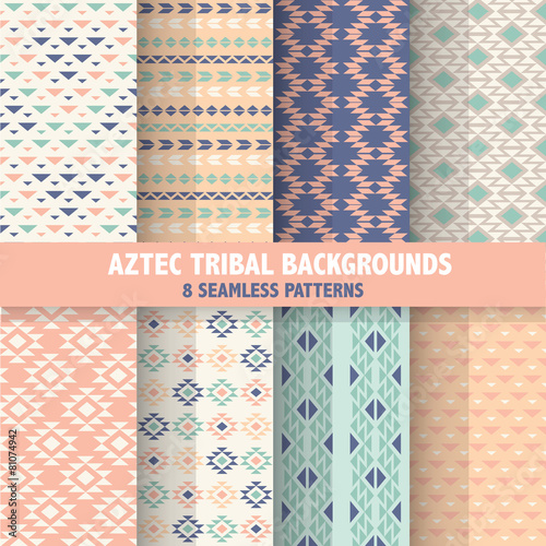 Vintage Aztec Tribal Backgrounds - 8 Seamless Patterns