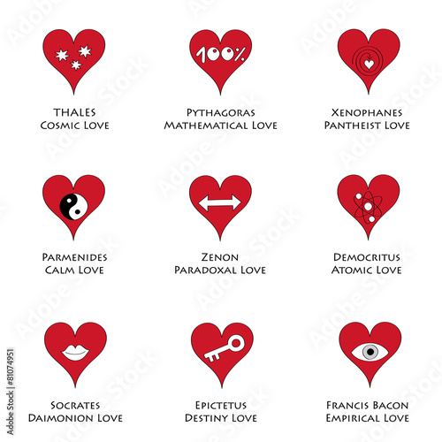 Philosophical love icons set