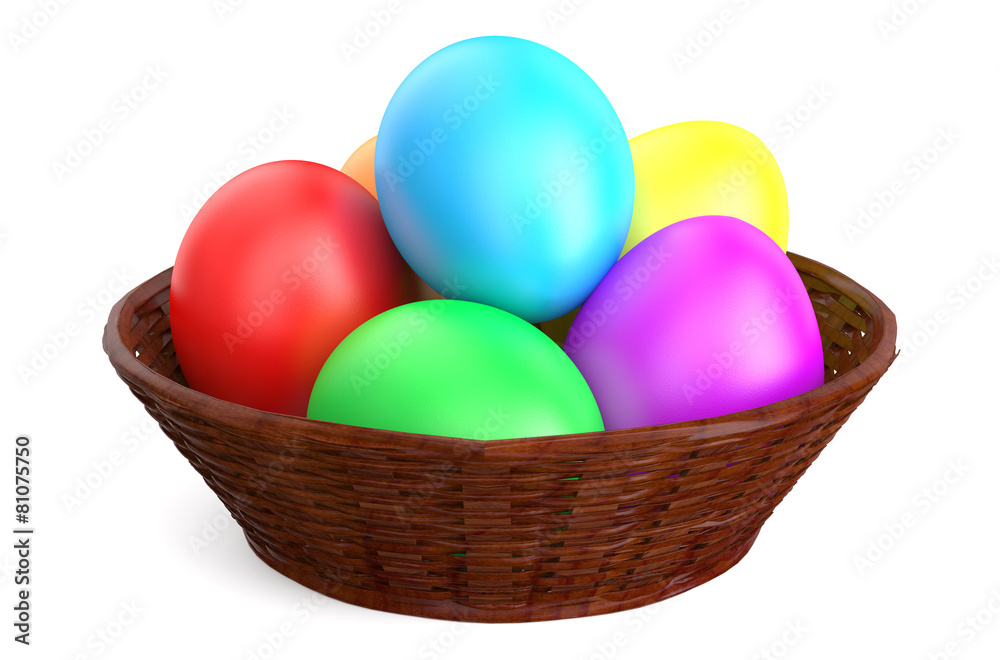 Easter basket filled with colorful eggs