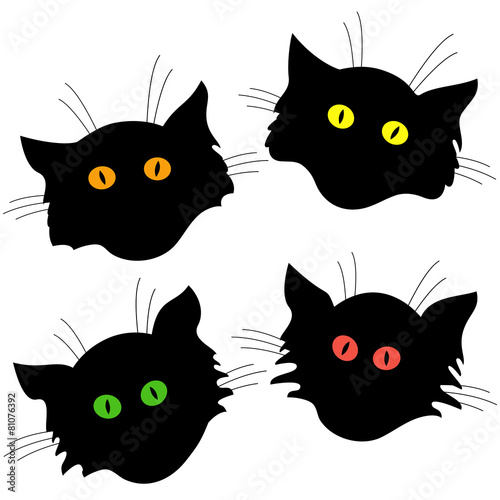 Four cat head black silhouettes