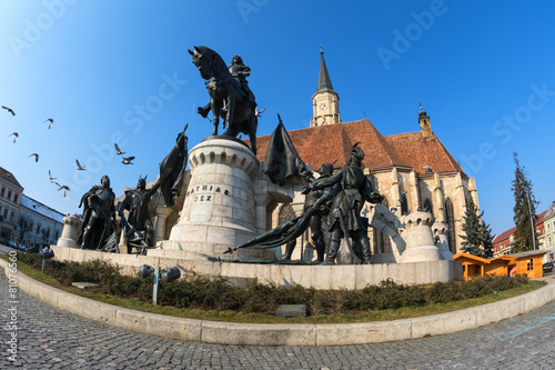 statue of mathias rex in unirii square, cluj-napoca photo