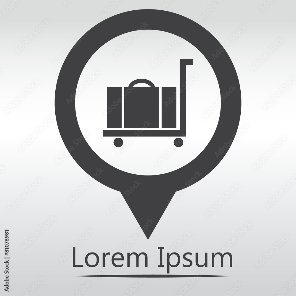 Luggage trolley vector icon, icon map pin Luggage trolley vector icon, icon map pin