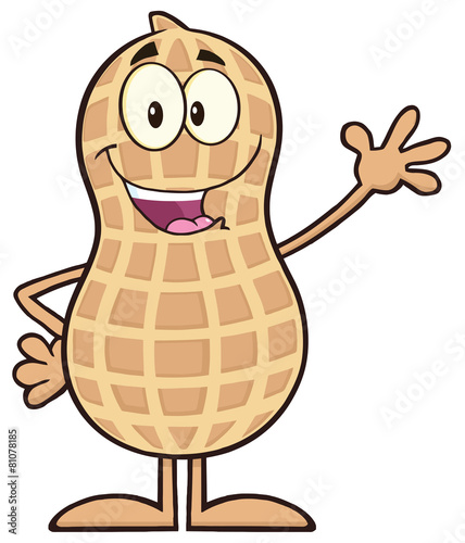 Happy Peanut Cartoon Character Waving