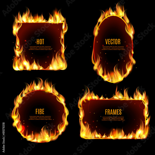 Hot fire flame frame on the black background
