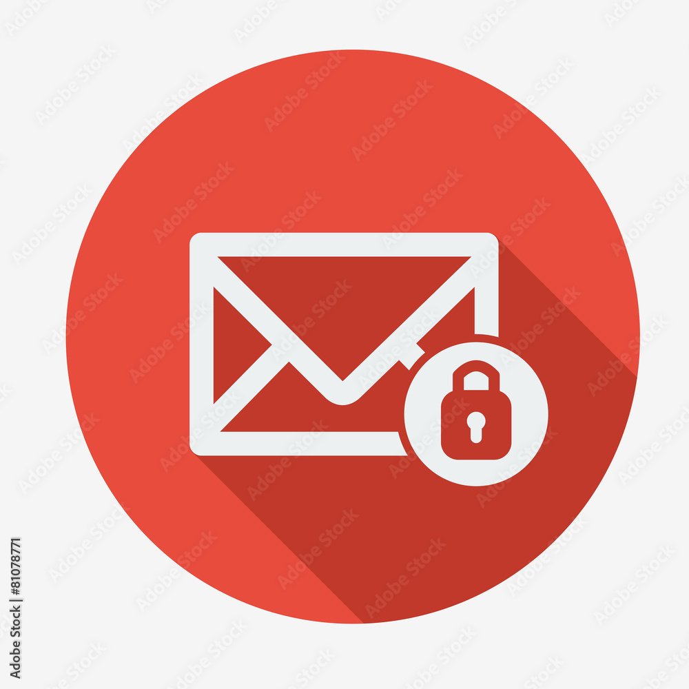 Mail icon, envelope with padlock. Flat design vector