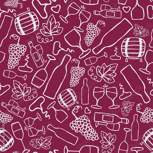 Obraz na płótnie Hand-drawn seamless pattern. Vector illustration. Wine theme w salonie