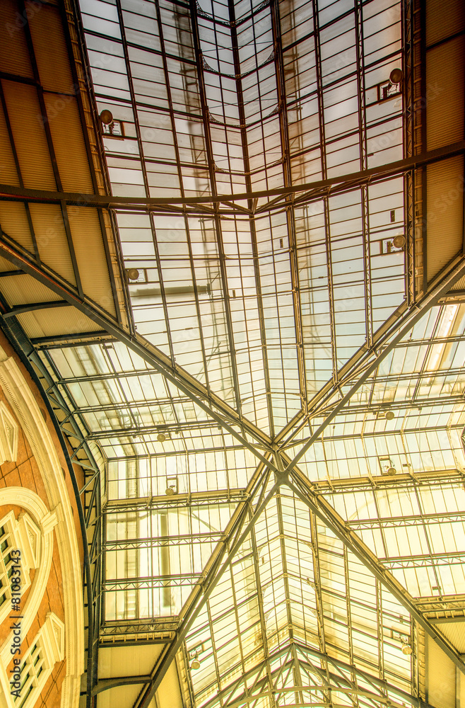 LONDON - SEPTEMBER 27, 2013: Liverpool Street station roof glass