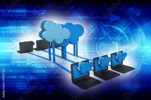 Digital illustration of Cloud computing devices