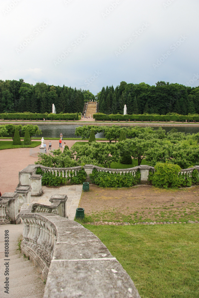 Famous ancient Peterhof fountains garden