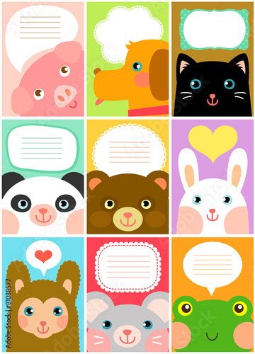 set of labels with cartoon animals