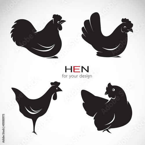 Vector group of hen design on white background.