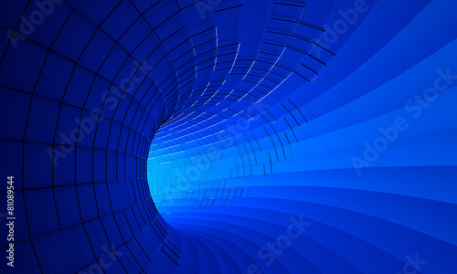 Abstract 3d rendering of futuristic blue tunnel.
