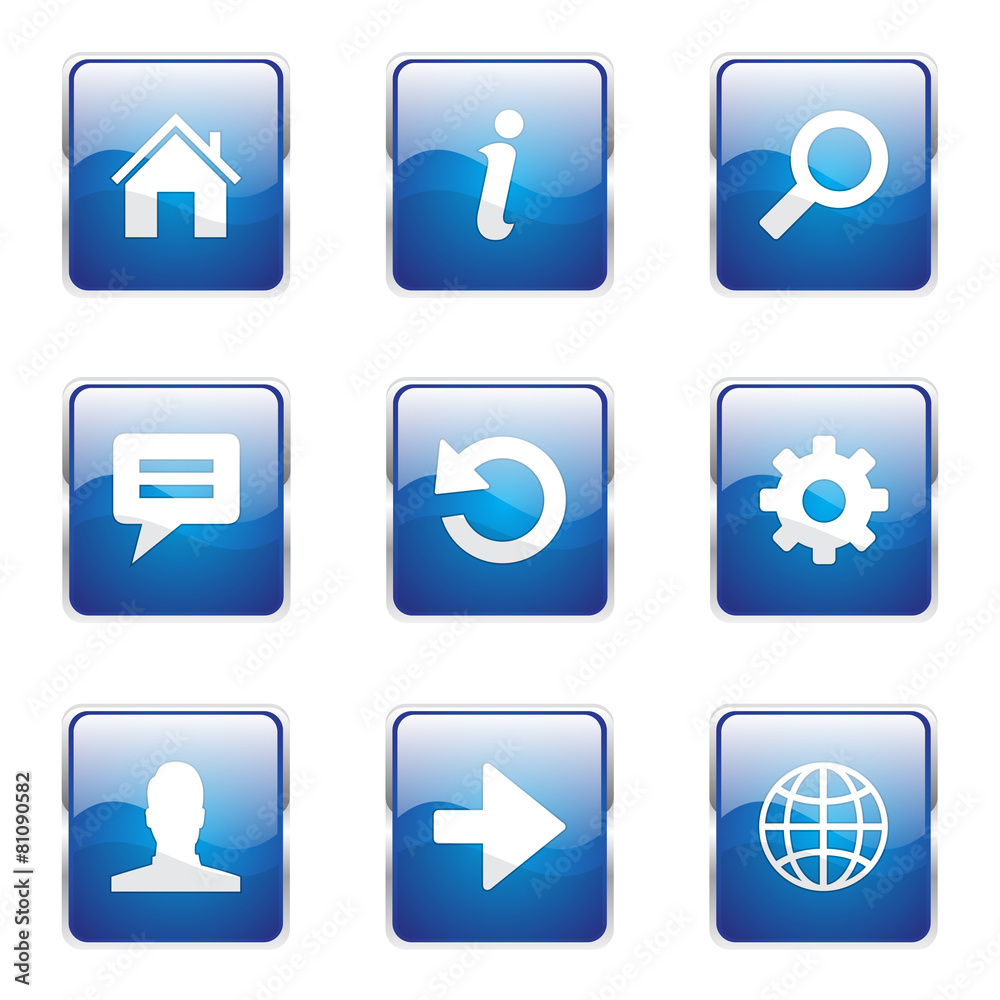 Web Internet Square Vector Blue Icon Design Set Web Internet Square Vector Blue Icon Design Set