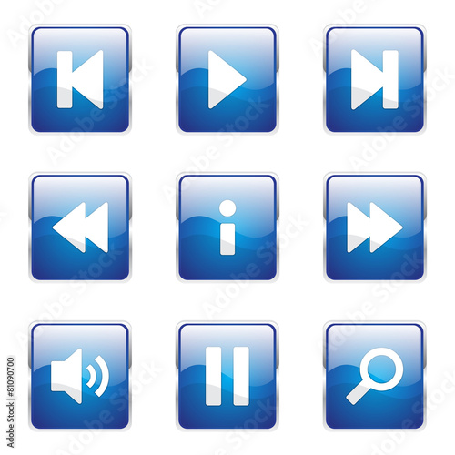 Free Download Multimedia Controller Square Vector Blue Icon Design Set - GFXLoad