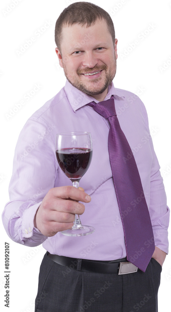 Businessman holding glass of wine on white background Businessman holding glass of wine on white background