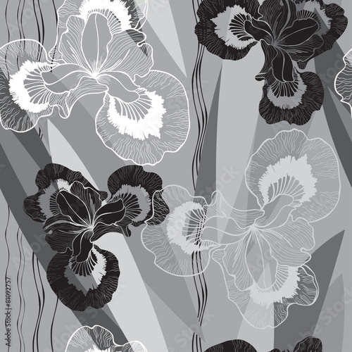 Fototapeta Naklejka Na Ścianę i Meble -  Seamless monochrome pattern with irises.