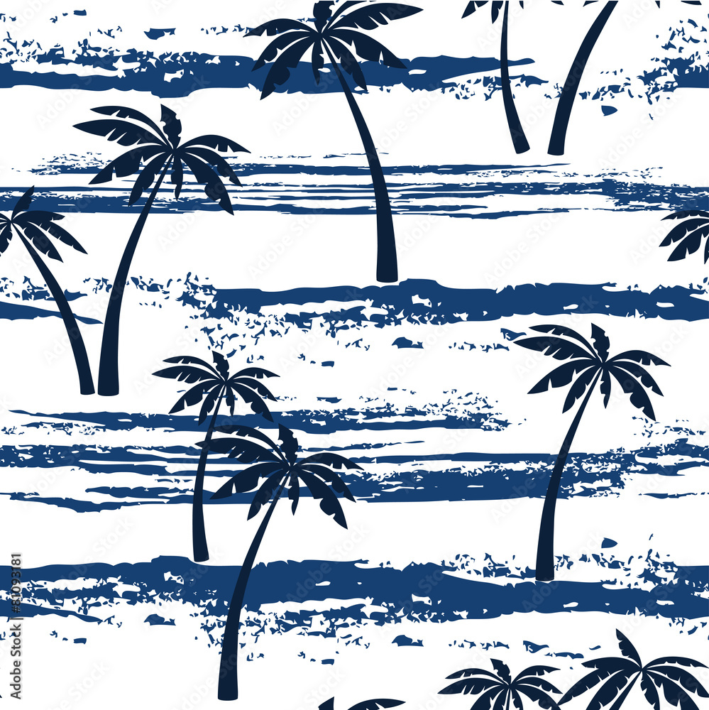 Naklejka premium Seamless pattern with sea and palm trees. Summer background.