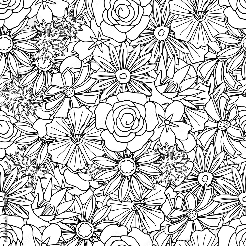 Fototapeta premium Floral seamless pattern background with leaves. Doodles ornament
