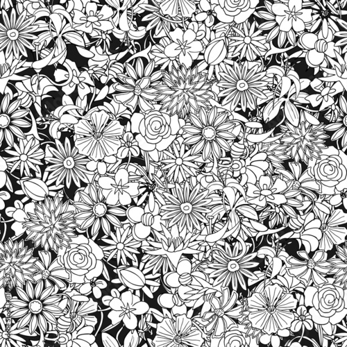 Floral seamless pattern background with leaves. Doodles ornament