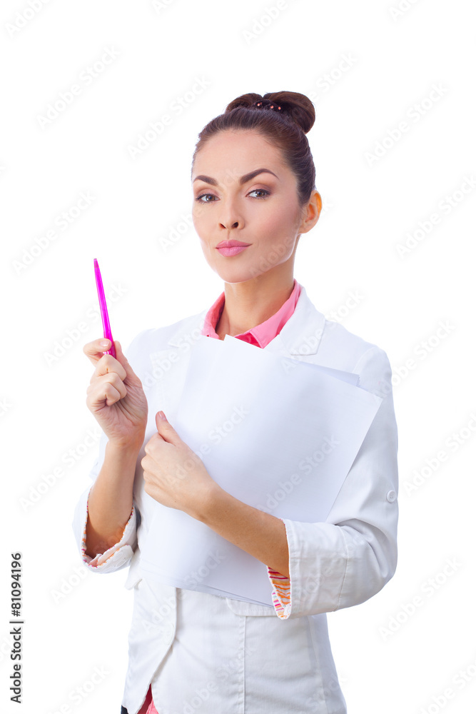 Confident, serious doctor holding chart. Confident, serious doctor holding chart.