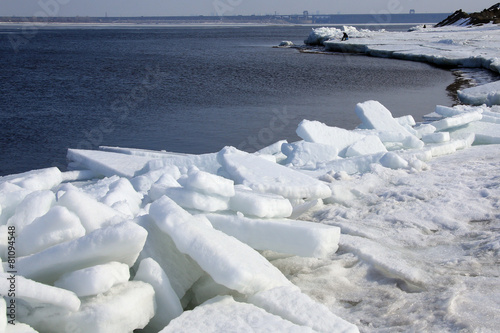 breaking of the ice on the river in the spring