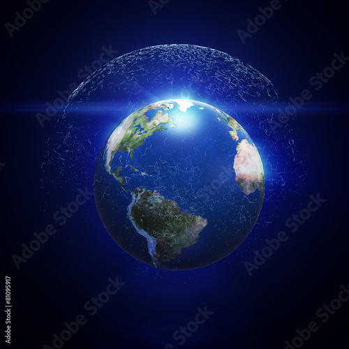 3d illustration of detailed planet Earth with digital polygons