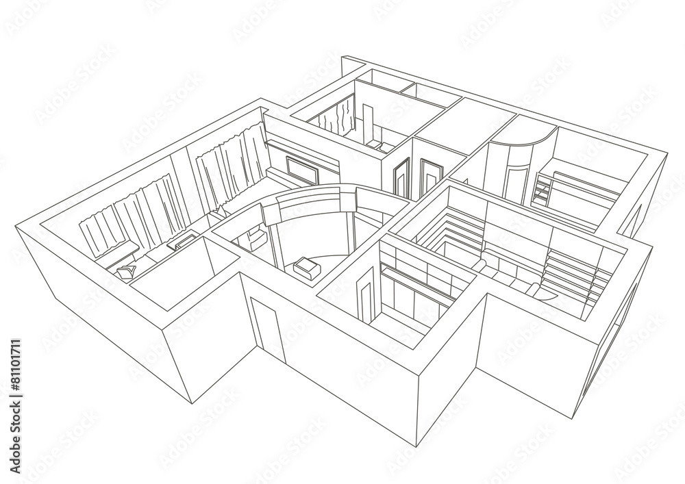 linear architectural sketch flat 3D linear architectural sketch flat 3D