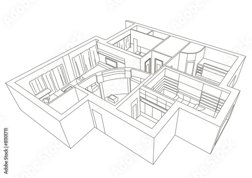 linear architectural sketch flat 3D