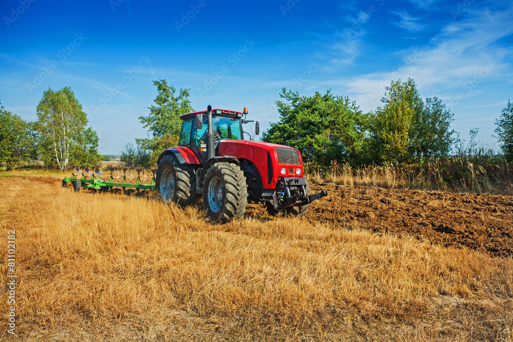 agricultural processing tractor plowing field in spring agricul agricultural processing tractor plowing field in spring agricul