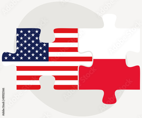 USA and Poland Flags in puzzle