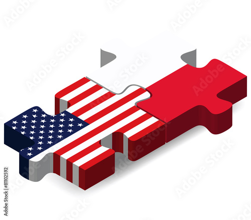 USA and Poland Flags in puzzle