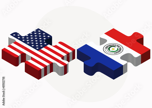 USA and Paraguay Flags in puzzle