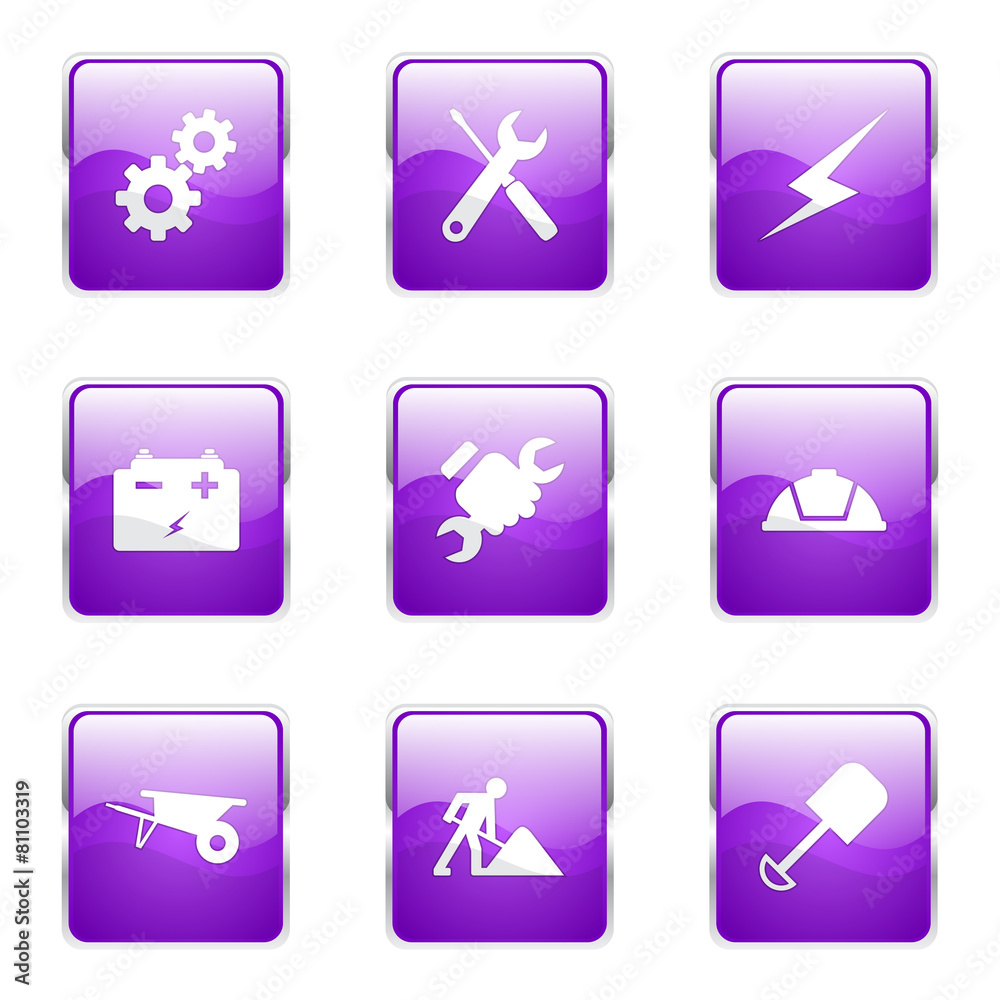 Construction Tools Square Vector Violet Icon Design Set Construction Tools Square Vector Violet Icon Design Set