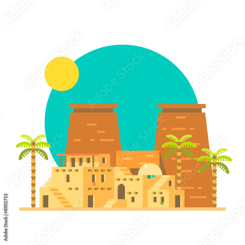 Flat design of Thebes Luxor temple in Egypt