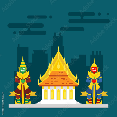Thailand temple with two giants guarding