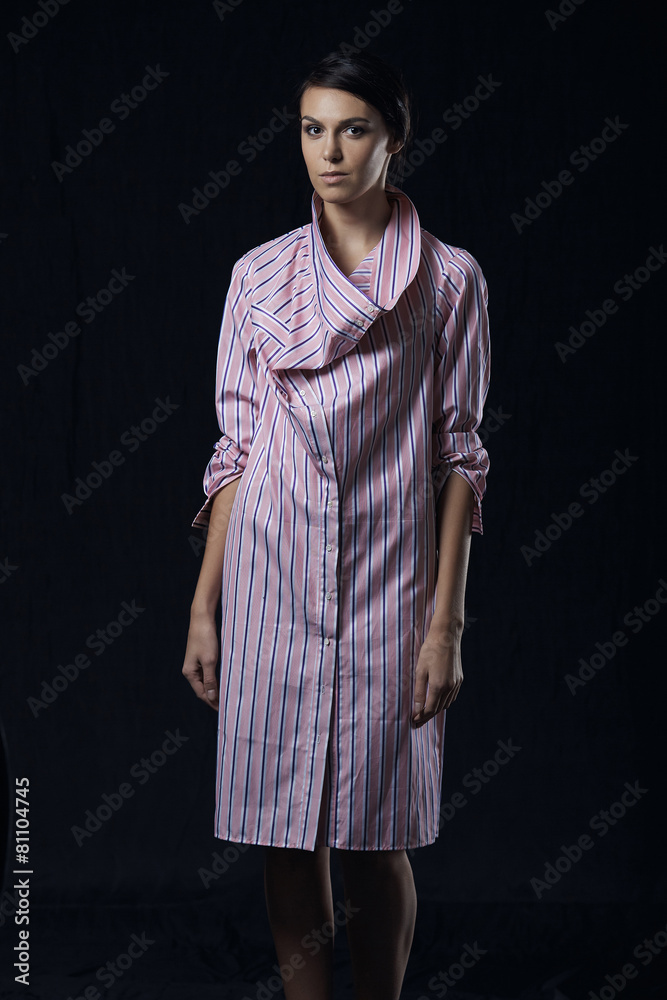 Fashion photo of young magnificent woman in pink shirt Fashion photo of young magnificent woman in pink shirt