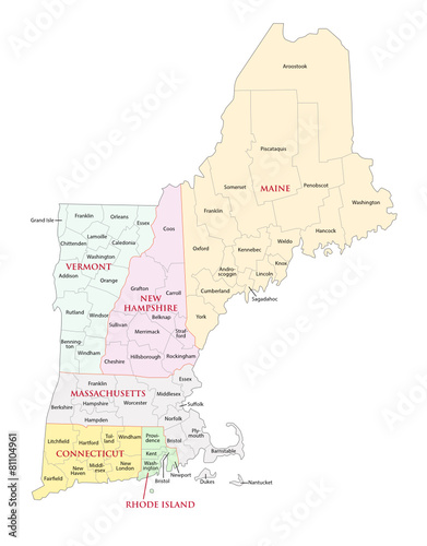 new england states administrative map