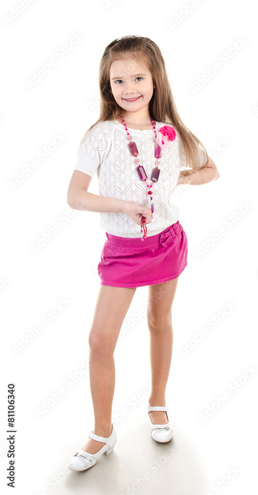 Smiling adorable little girl in skirt with beads Smiling adorable little girl in skirt with beads